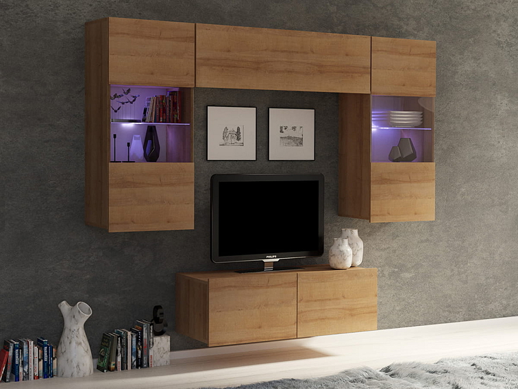 Obývací stěna LORONA 10, Zlatý dub 195 cm