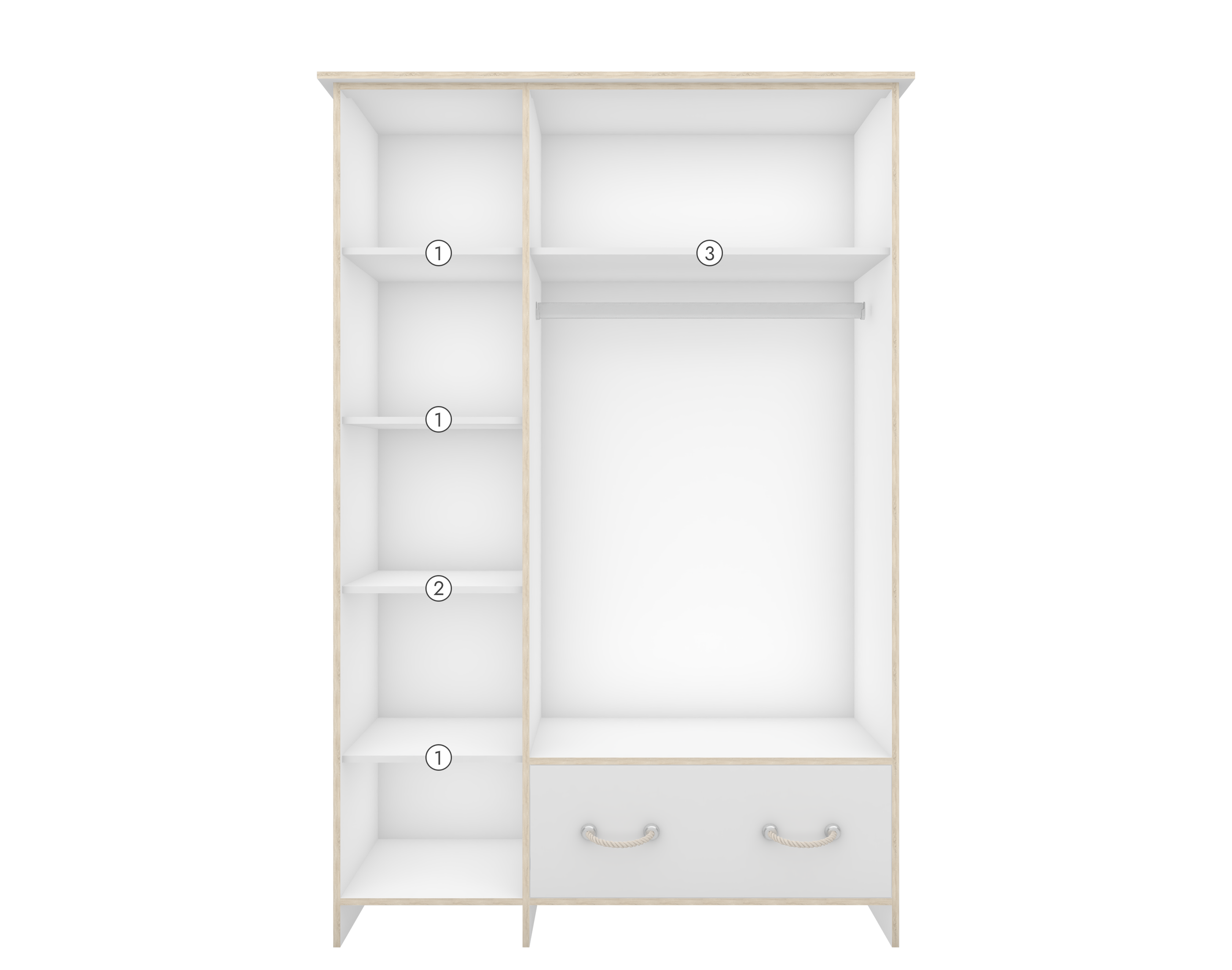 Šatní skříň KOSMO 3D1S 19, 133 cm Bílá/Dub Sonoma