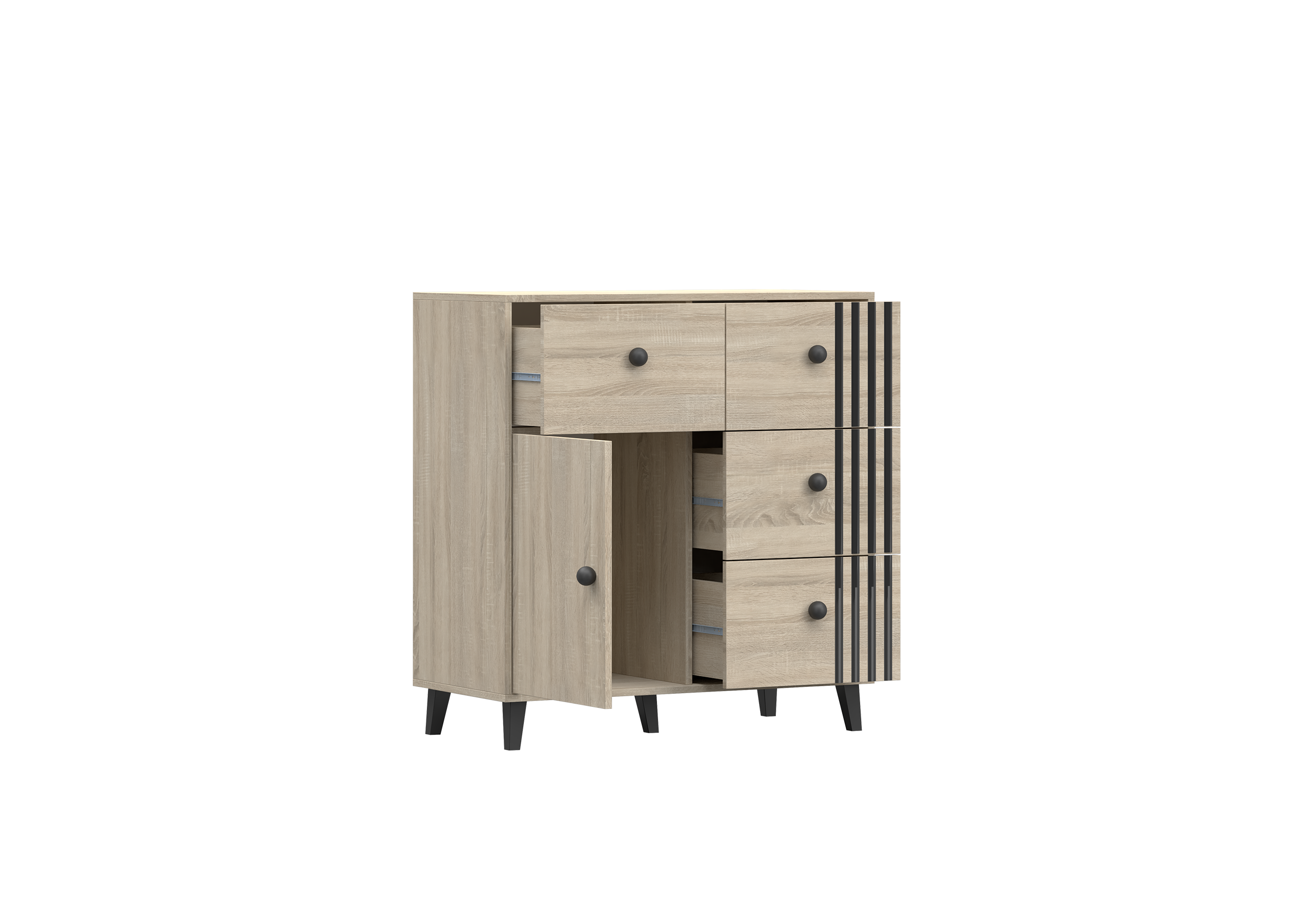 Komoda FOX 4S1D 03, 90 cm Dub Sonoma/Černá