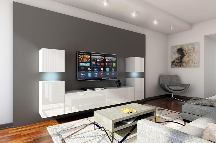 Obývací stěna DALLAS 240 cm - Bílý lesk