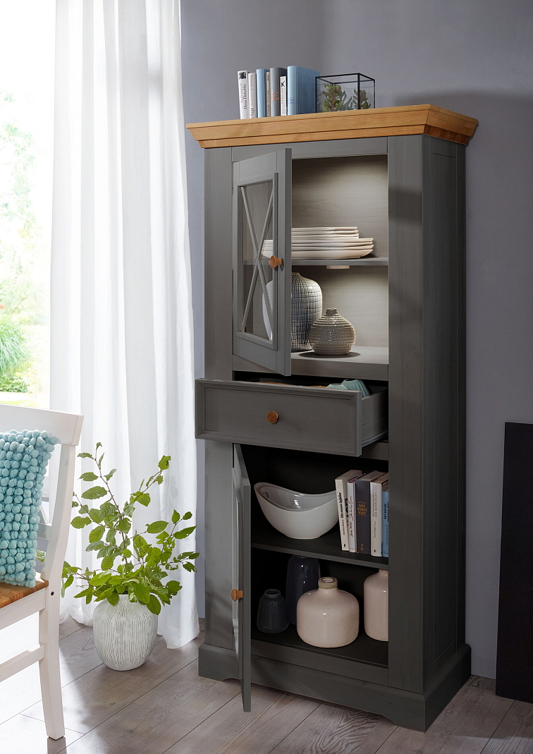 Vitrína z masivu borovice MARTA III, Grafit 79 cm