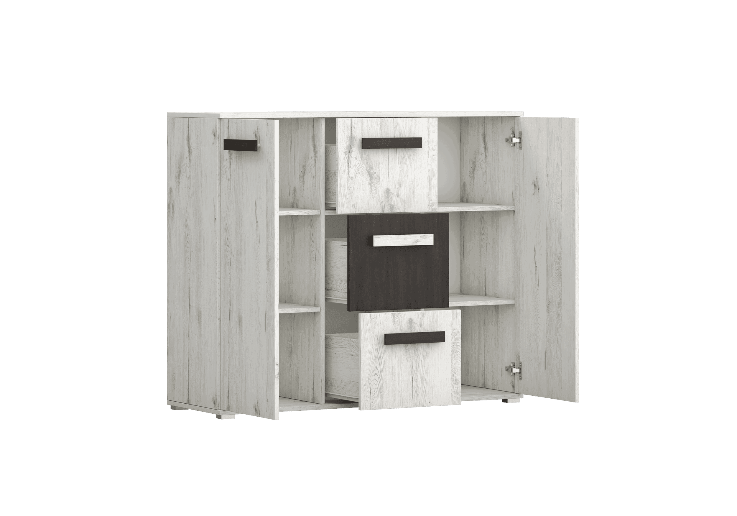 Komoda Viva - Dub bílý / Černá borovice