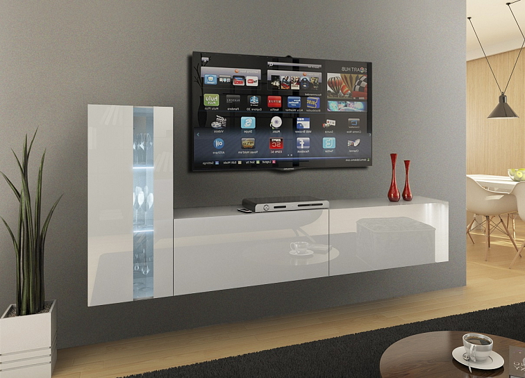 Obývací stěna ATLANTA 4, 219 cm - Bílý lesk