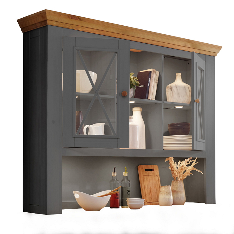 Nástavec ke komodě z masivu borovice MARTA III, Grafit 148 cm