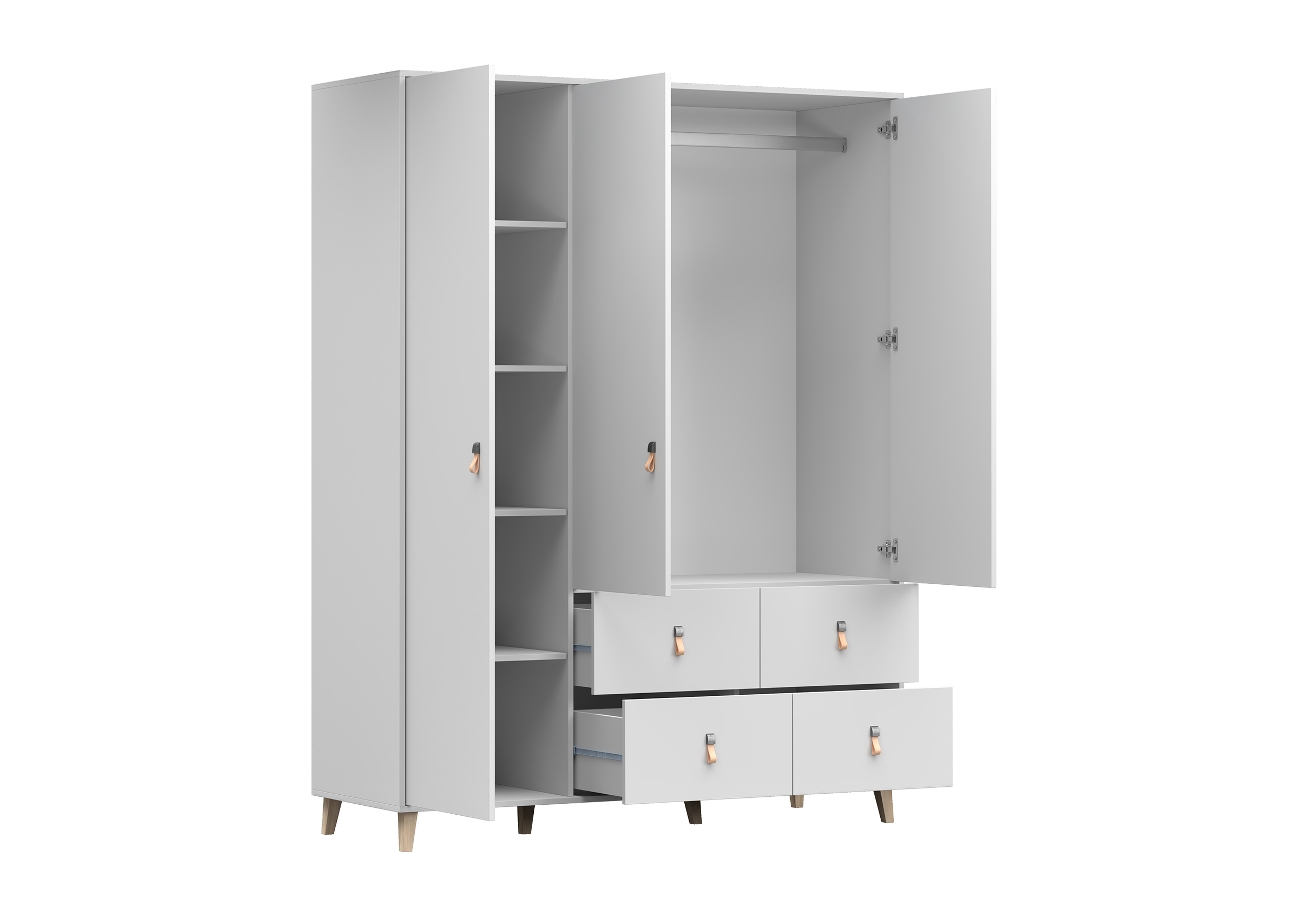 Šatní skříň FIGO 4S3D 19, 150 cm Bílá