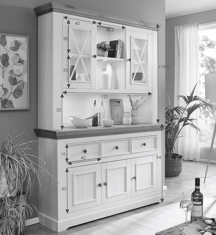 Nástavec ke komodě z masivu borovice MARTA III, Grafit 148 cm