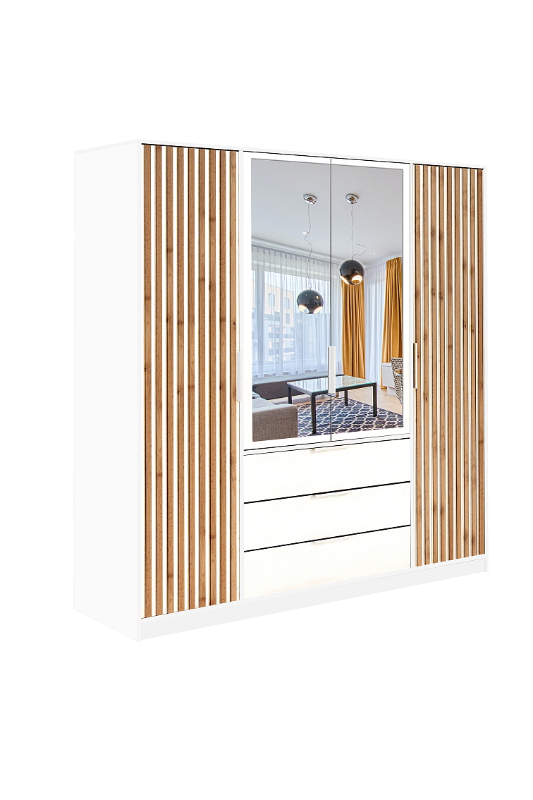 Šatní skříň BALI D4 LUX 196 cm, Bílá / Dub Votan