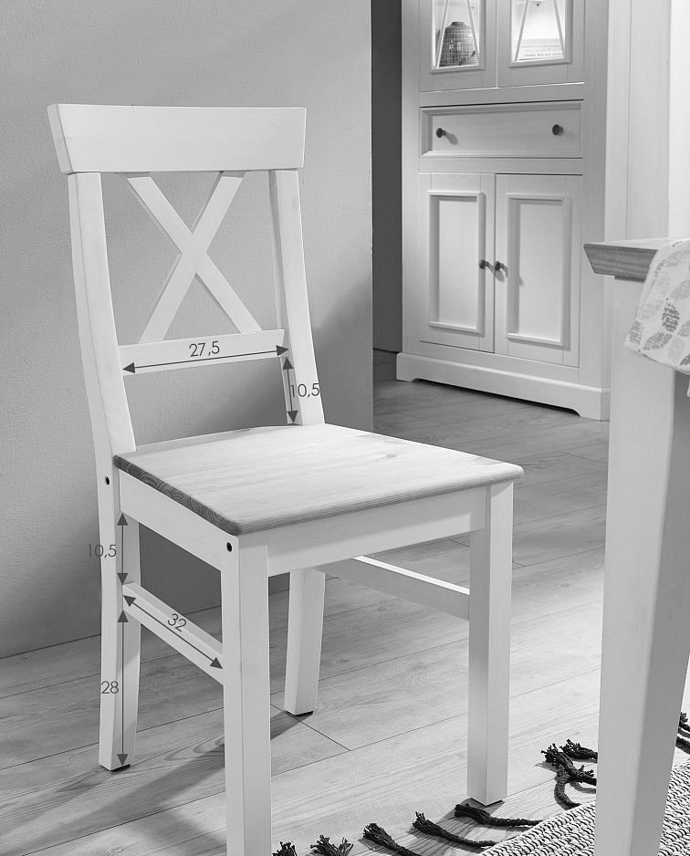Židle z masivu borovice MARTA, Bílá 49 cm