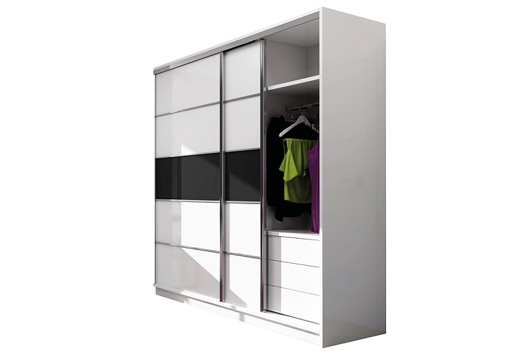 Šatní skříň DUBAJ, 226 cm Bílá/Černá