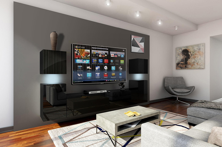 Obývací stěna DALLAS 240 cm - Černý lesk