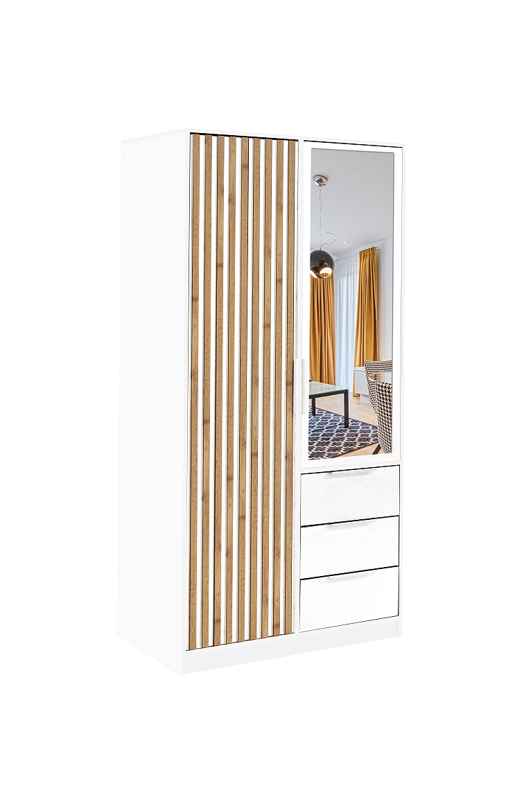 Šatní skříň BALI D2 LUX 100 cm, Bílá / Dub Votan