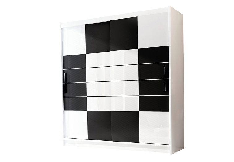 Šatní skříň ARUBA 203 cm, Černá / Bílý lesk