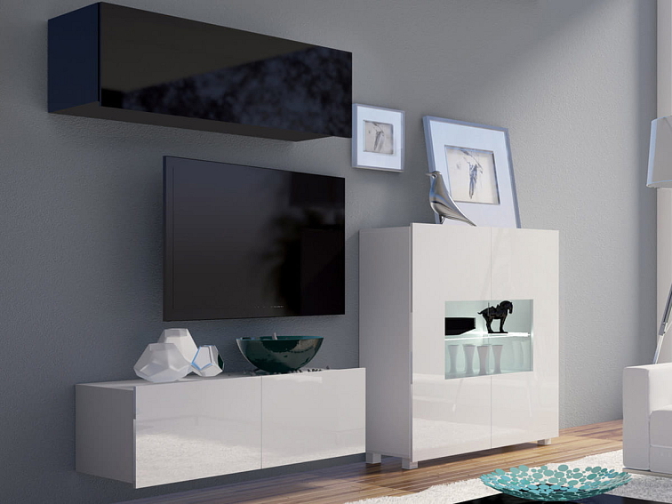 Obývací stěna LORONA 9, Bílá/Černá 105 cm