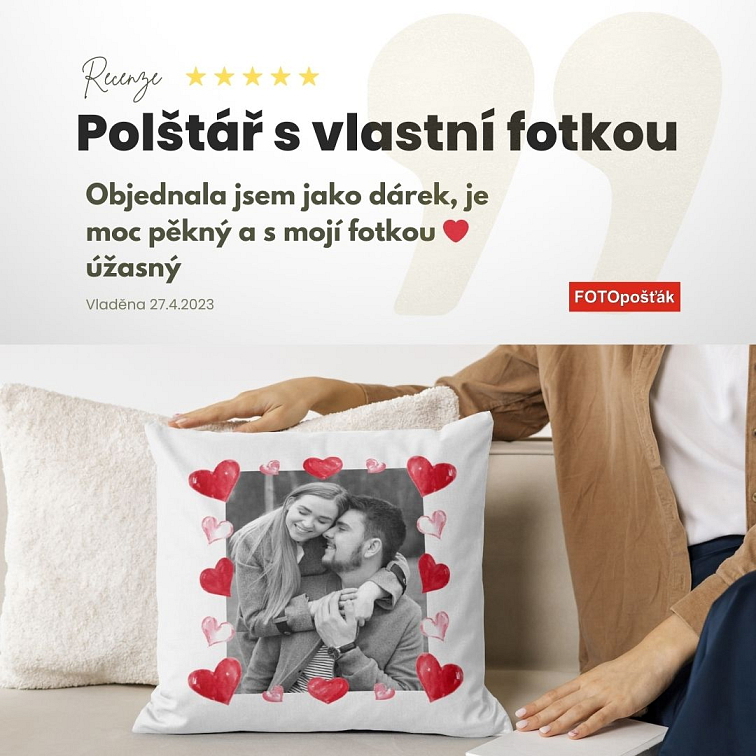 Povlek s fotkou rámeček ZNÁMKA 40x40 cm FOTOpošťák