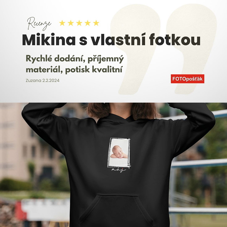 Černá mikina s fotkou s rámečkem Mé Dámský střih FOTOpošťák