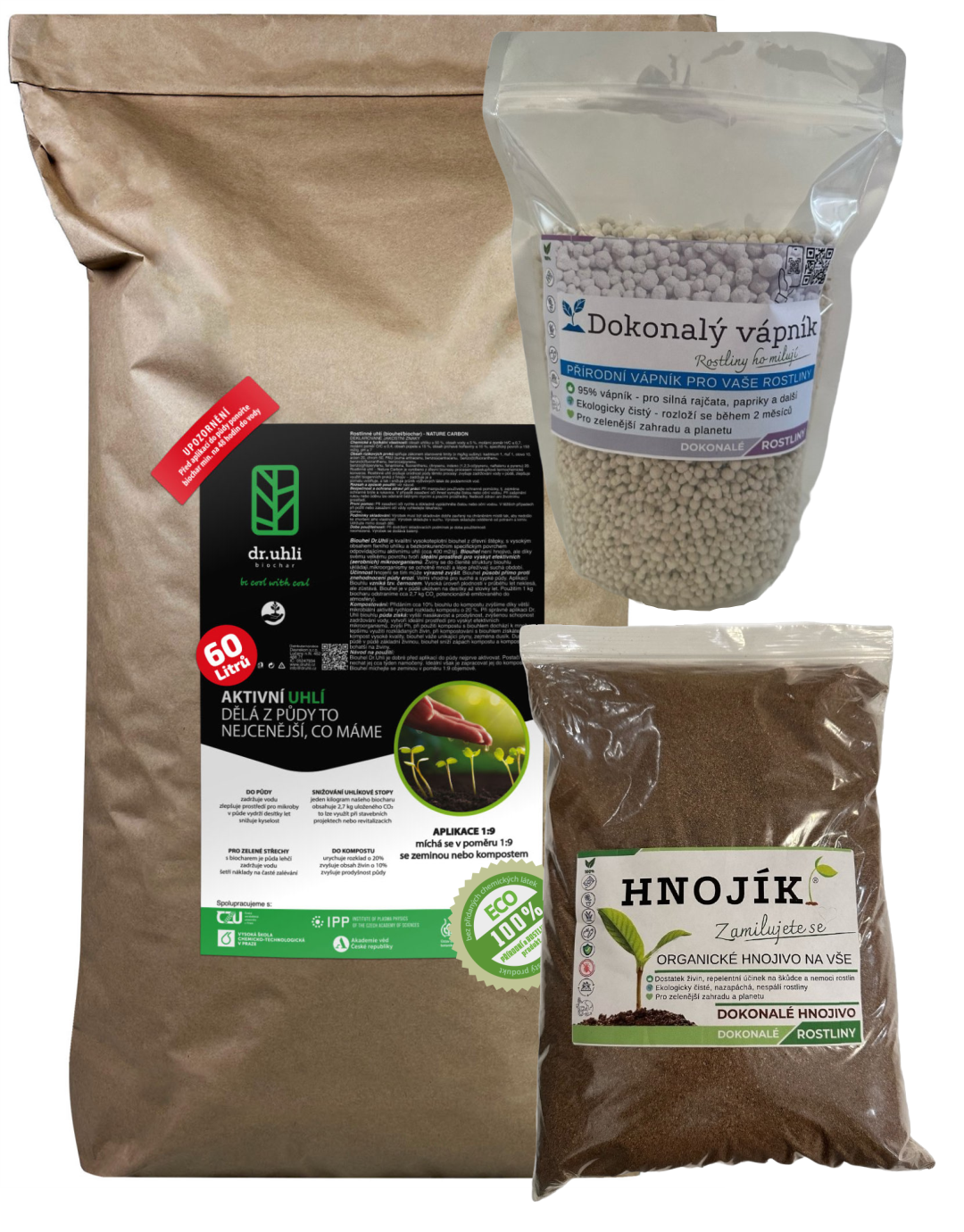 COMBO SUPER Biochar 60 l + Hnojík 4 l + 2,5 l Vápník