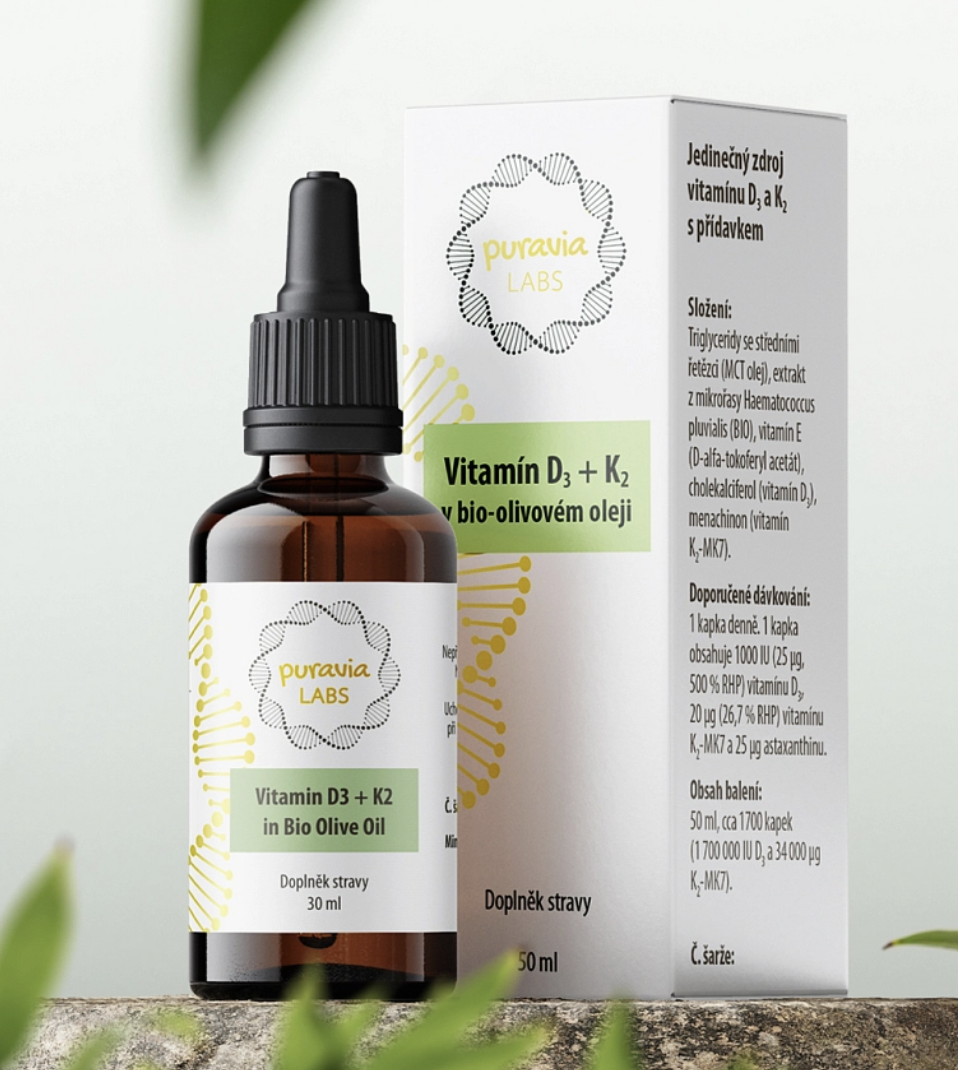 Vitamín D3 + K2 kapky v BIO olivovém oleji, 30 ml