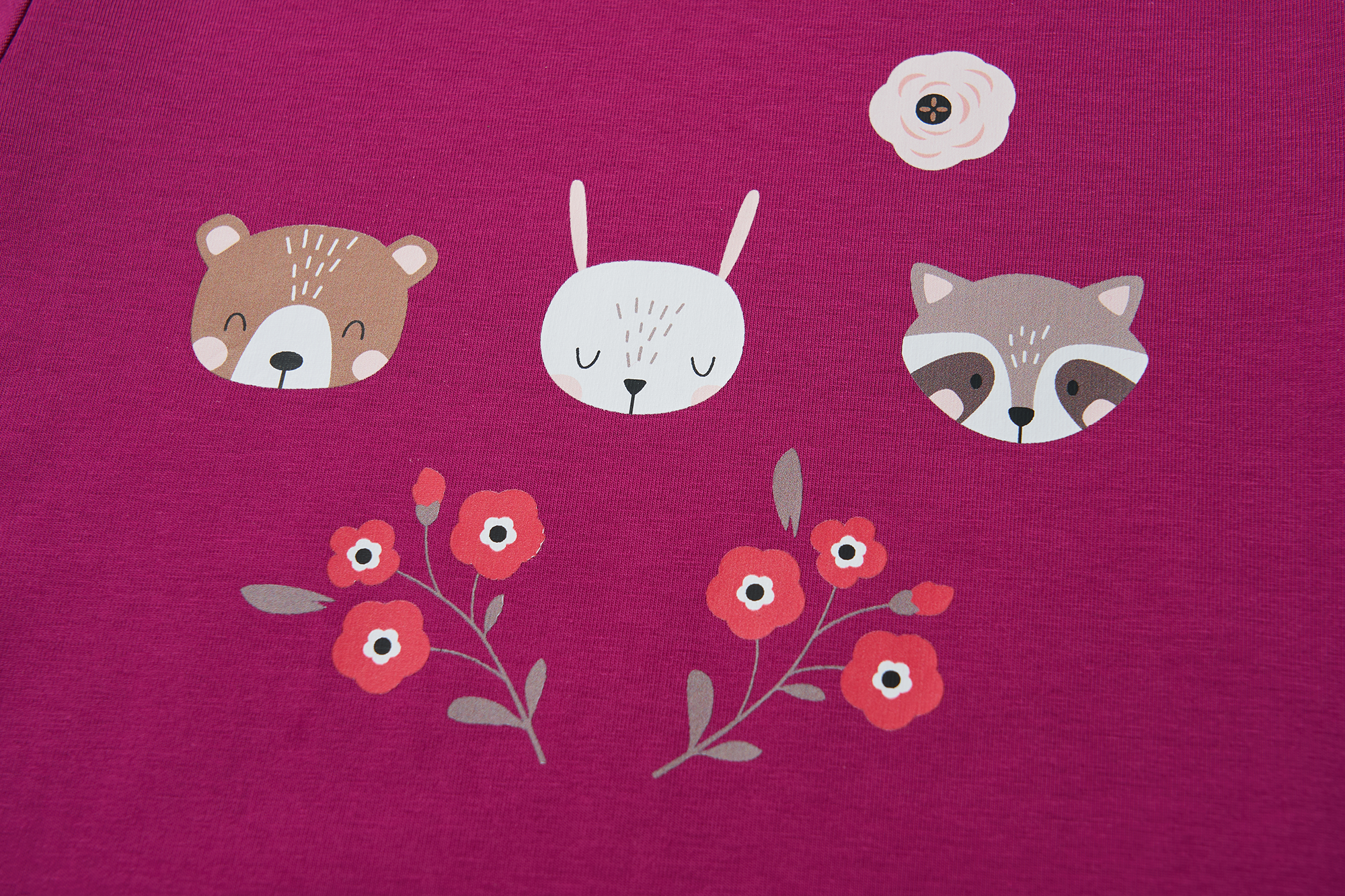 Dívčí bavlněné tričko, lesní zvířátka, fialovorůžová