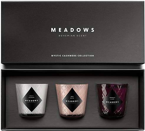 Meadows dárková sada vonných svíček Mystic Cashmere 3 x 80 g