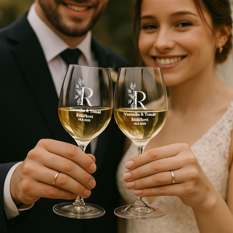 Svatební sklenice na bílé víno NOVOMANŽELÉ 480 ml 2KS
