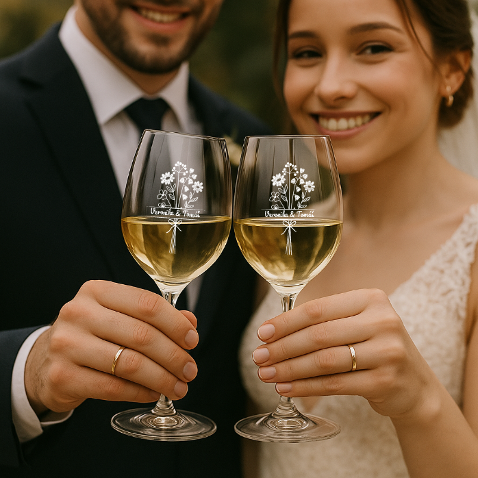 Svatební sklenice na bílé víno LÚČNÍ KVÍTÍ 480 ml 2KS