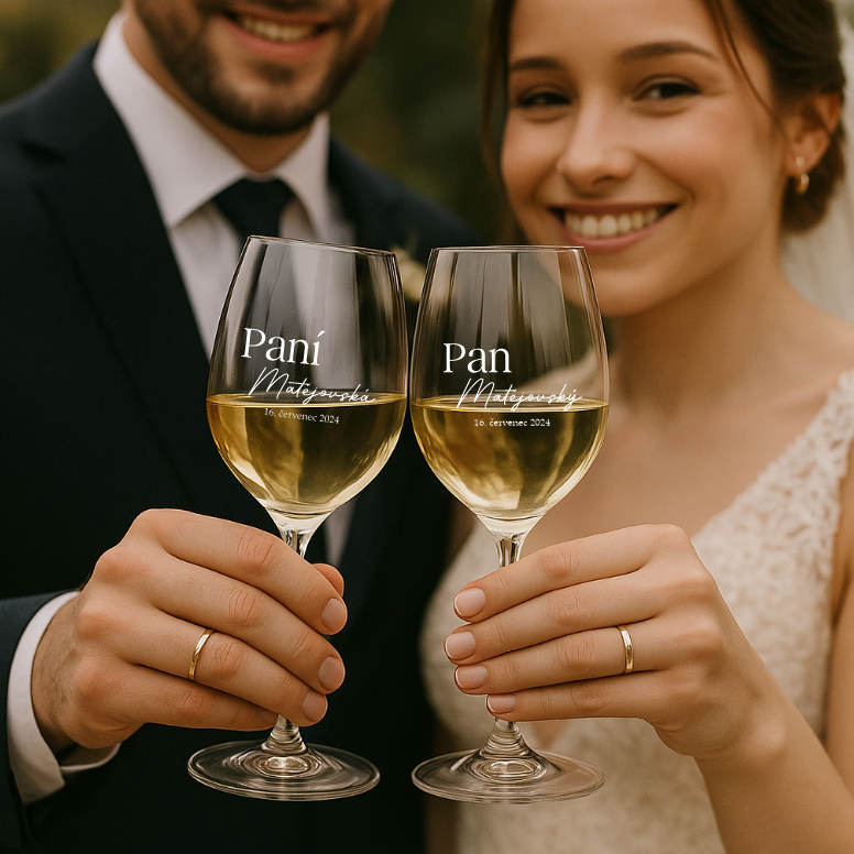 Svatební sklenice na bílé víno PAN A PANÍ 480 ml 2KS