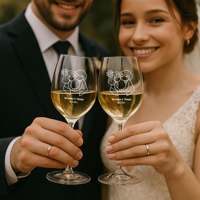 Svatební sklenice na bílé víno ZAMILOVANÍ NOVOMANŽELÉ 480 ml 2KS