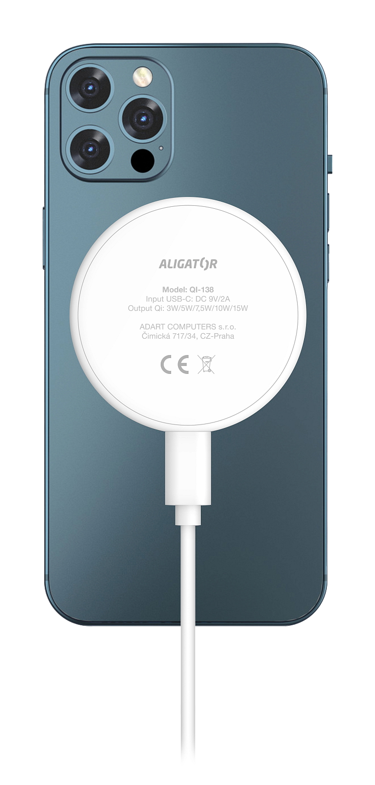 Bezdrátová nabíječka ALIGATOR 3v1 mini 15W, bílá