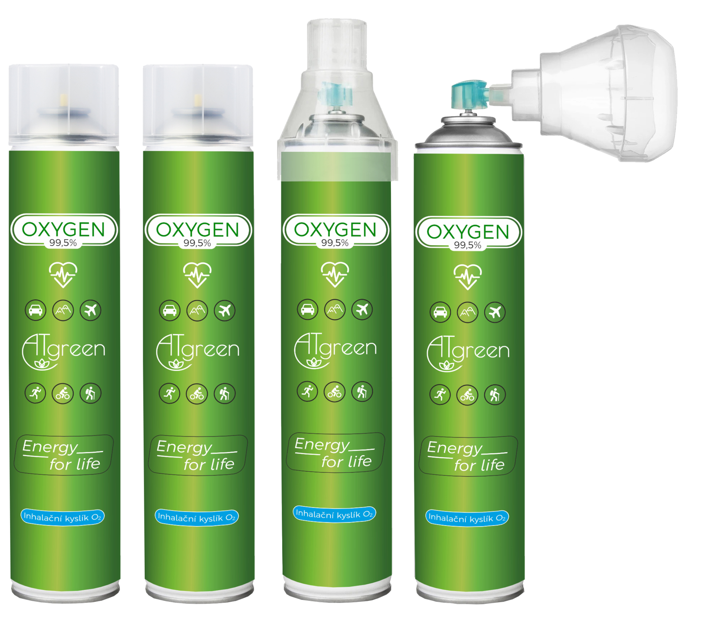 Startovací balíček inhalační kyslík O2 4 ks + pulzní oxymetr EN