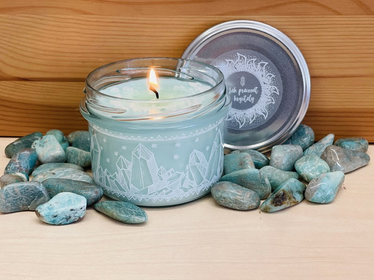 Vonná Sójová Svíčka s Krystalem "Amazonit"