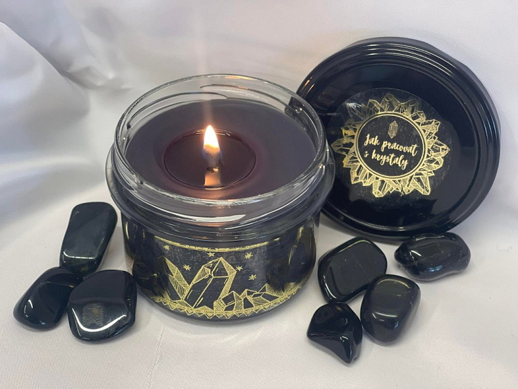 Vonná Sójová Svíčka s Krystalem "Obsidián"