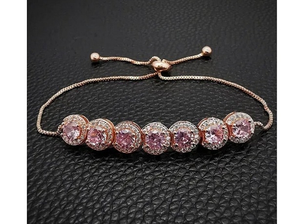 Náramek s krystaly Verónica růžová, růžové zlato řetízek - Náramek s krystaly