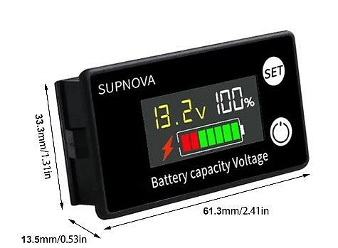 Ukazatel napětí a stupně nabití pro baterie 8-100V, Pb, LiFePO4