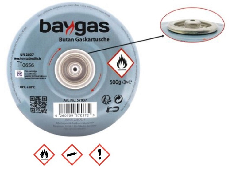 Plynová kartuše se závitem 500g, Baygas