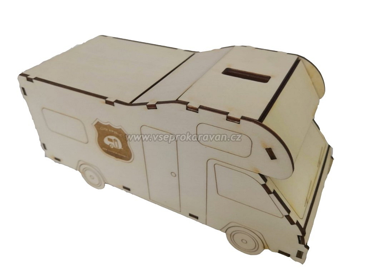 Stavebnice OBYTNÉ AUTO - dřevěná pokladnička