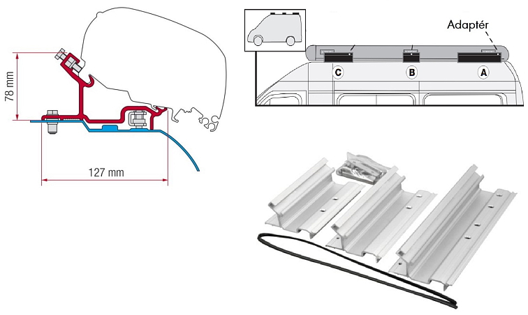 Sada adaptérů Fiat Ducato, Citroen Jumper, Peugeot Boxer ( H3 ) pro Fiamma F65, F65 S, F80 S