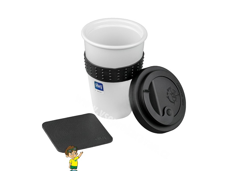Silwy magnetický porcelánový hrnek na kávu 350 ml s víčkem + podložka