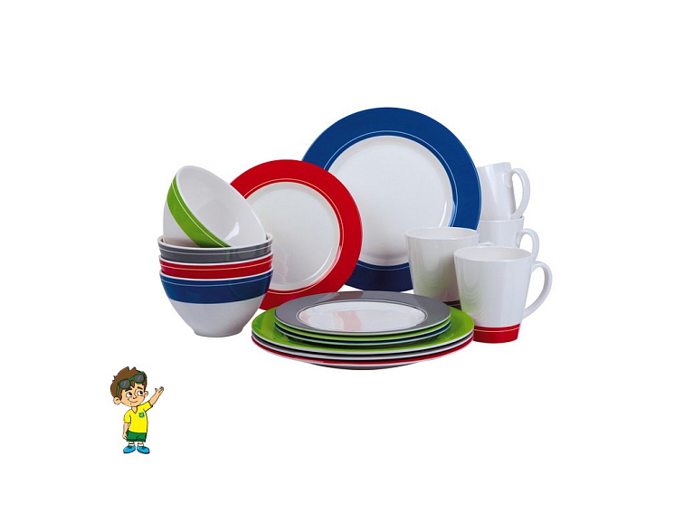 16-dílná Melaminová sada nádobí BURANO pro 4 osoby, Camp4