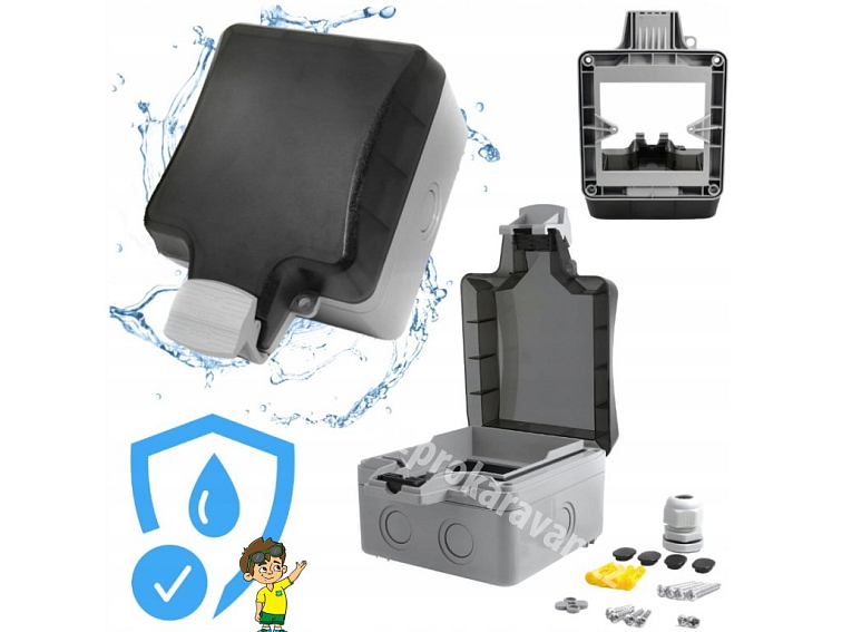 Zacvakávací skříň pro zásuvky s kouřovým oknem IP66