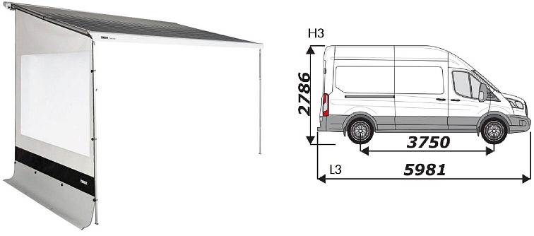 Boční stěna Thule Rain Blocker G2 Side pro Ford Transit H3 a pro Thule Omnistor 5200