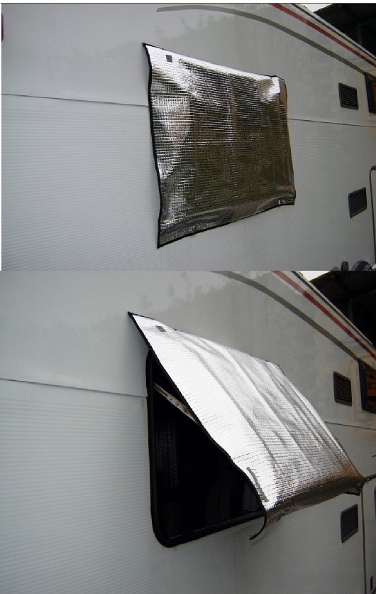 Zastínění bočního okna obytného automobilu, přívěsu