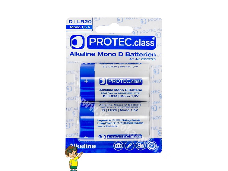 Baterie velký mono alkalická LR20 blistr 2ks, PROTEC.CLASS
