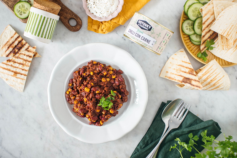 Vegan chilli con carne v plechovce