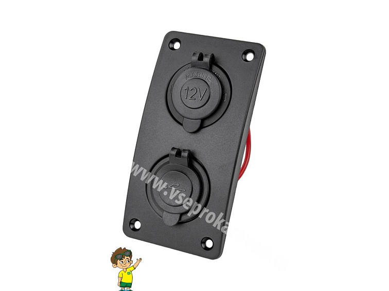 Napájecí zdířka 12V+2xUSB 5V/2,1+1A s rámečkem