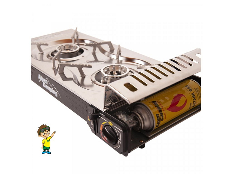 Dvouplotynkový plynový vařič Alpen Camping TEXAS s piezo zapalováním, barva černá / nerez