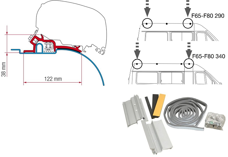 Sada adaptérů Fiat Ducato 230/244 (vysoká střecha) pro Fiamma F65, F65 S, F80 S