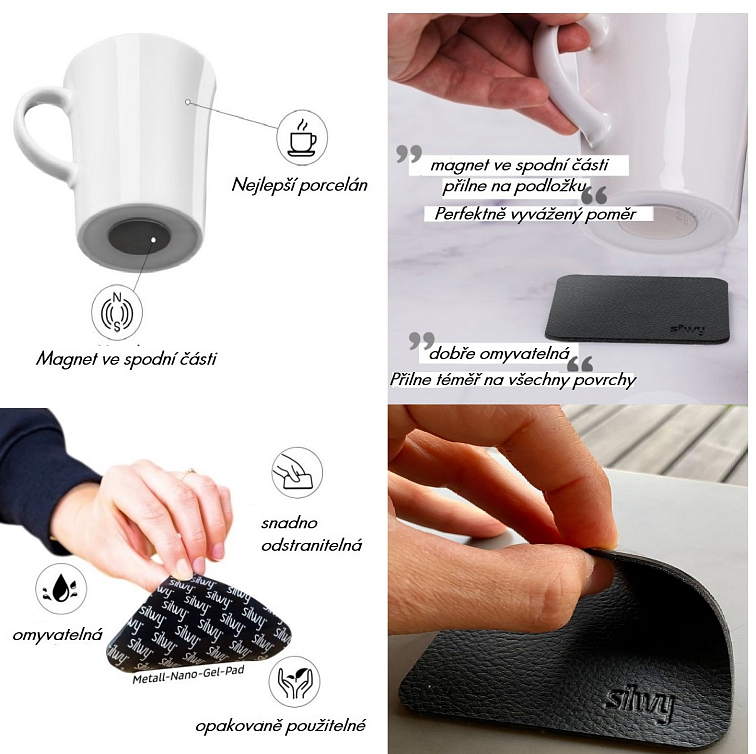 Silwy magnetická sada porcelánových hrnků 270 ml + podložky