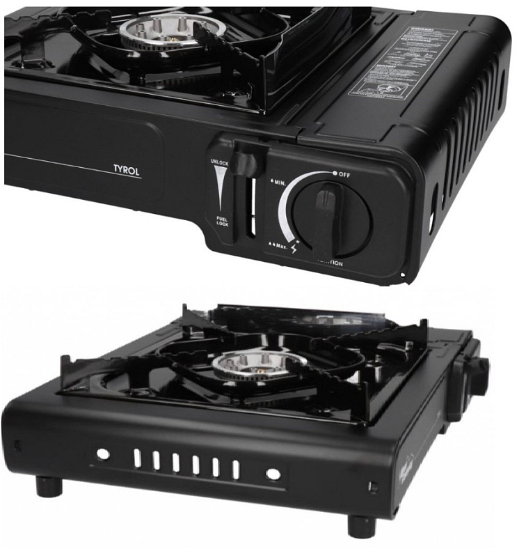 Plynový vařič Alpen Camping TYROL s piezo zapalováním, barva černá
