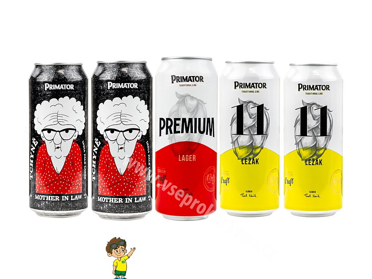 Alkoholická sada nápojů Primátor, 2x 11 Světlý ležák a Tchyně India Pale Lager , 1x Premium světlý ležák