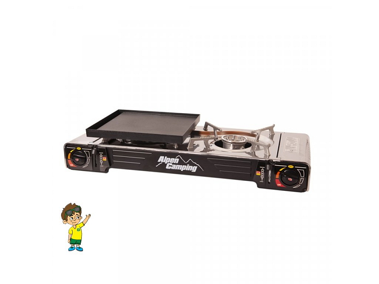 Dvouplotynkový plynový vařič Alpen Camping TEXAS s piezo zapalováním, barva černá / nerez